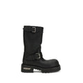 Bottine biker balenciaga en cuir de veau noir avec boucles argentées et semelle épaisse
