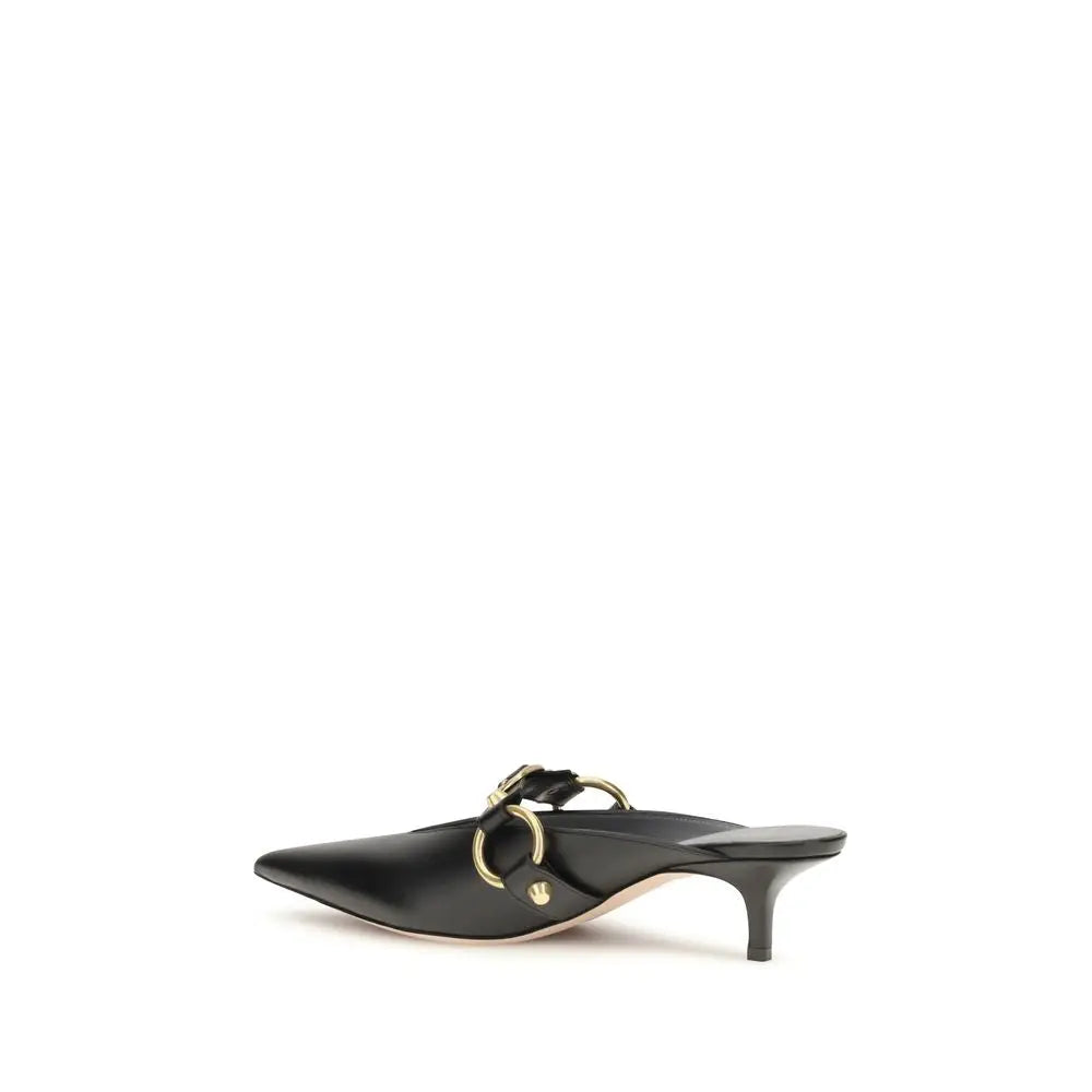 Balenciaga mules bos taurus en cuir de veau noir avec boucle anneau doré et talon bas