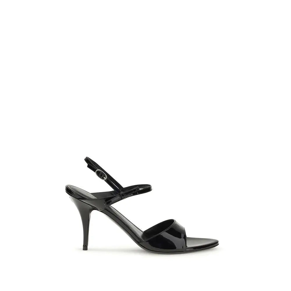 Sandalette noire en cuir de veau balenciaga bos taurus à talon aigu et bride arrière en cuir verni