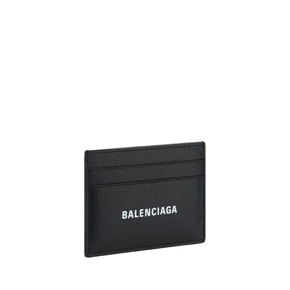 Porte-cartes noir en cuir de veau balenciaga avec logo blanc balenciaga visible sur le devant