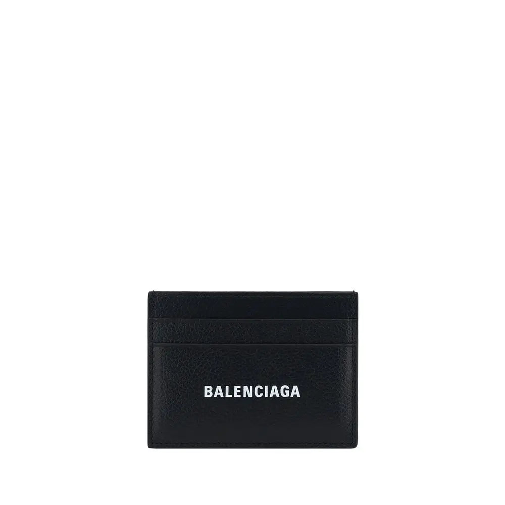 Porte-cartes balenciaga noir en cuir de veau avec logo blanc pour une organisation élégante