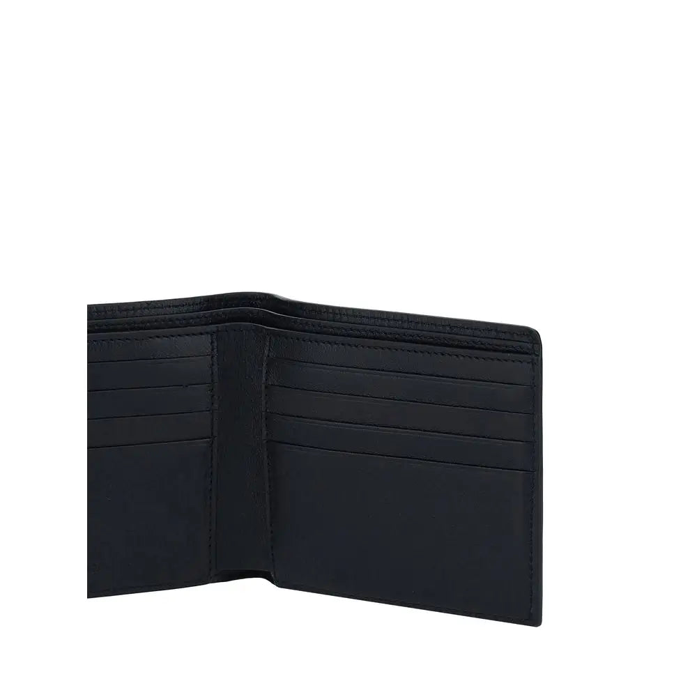 Portefeuille balenciaga bos taurus noir en cuir de veau avec double rabat et plusieurs emplacements pour cartes
