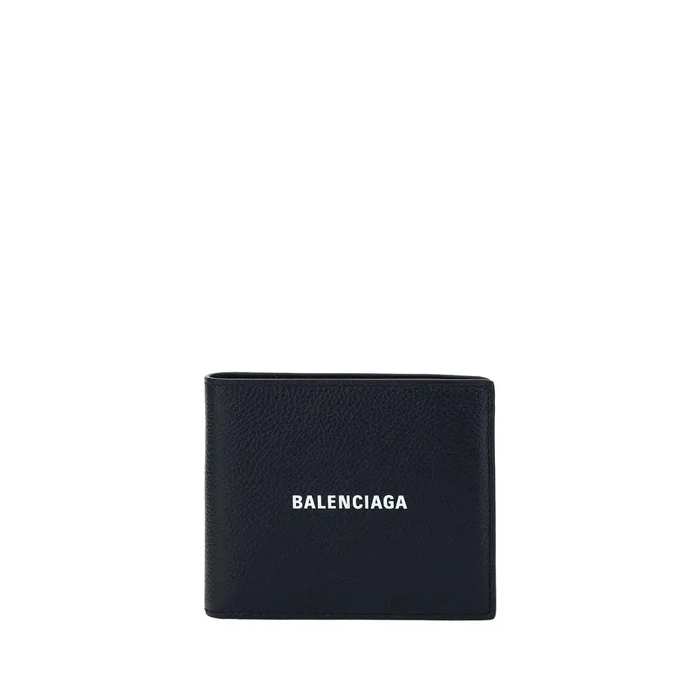 Portefeuille balenciaga bos taurus en cuir de veau noir avec logo blanc balenciaga imprimé sur le devant