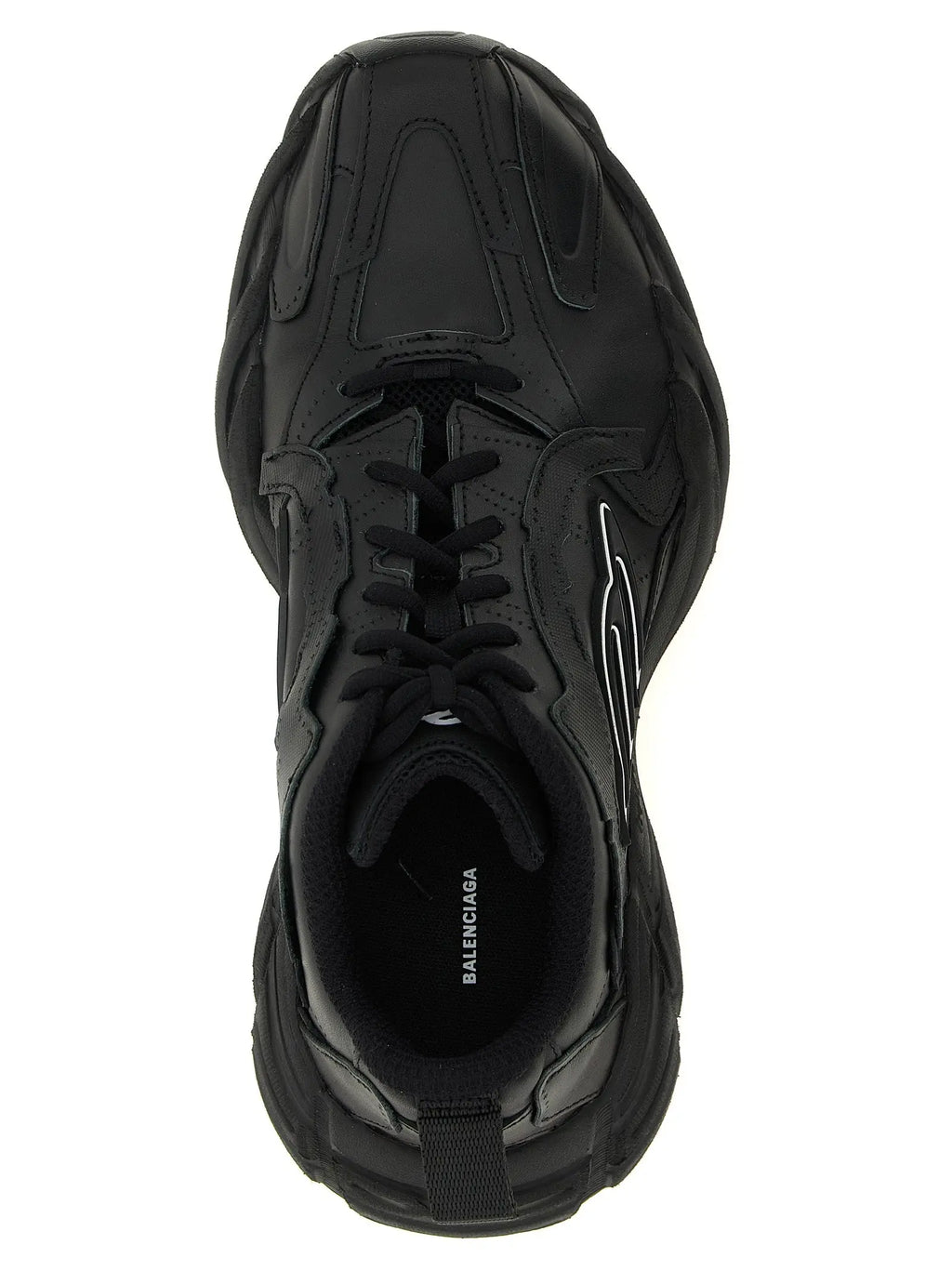 Baskets balenciaga noires en cuir de veau avec semelle épaisse sculptée et dessus en cuir brillant