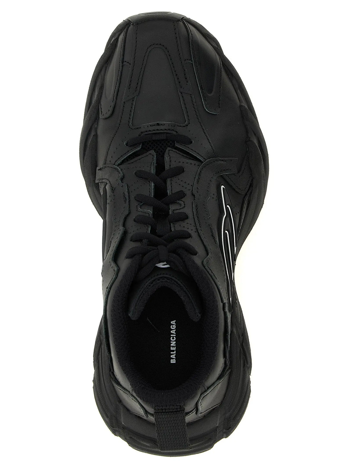 Baskets balenciaga noires en cuir de veau avec semelle épaisse sculptée et dessus en cuir brillant