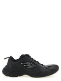Balenciaga black calfskin athletic sneaker with bold chunky sole and white outlined logo on the side