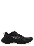 Balenciaga black calfskin athletic sneaker with glossy finish and white outlined logo on the side