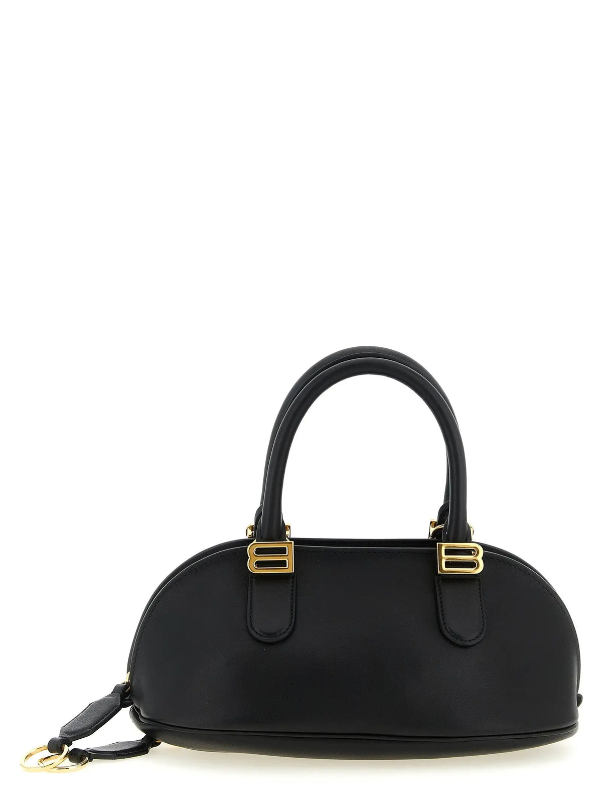Sac à main balenciaga noir en cuir de veau avec poignée supérieure incurvée et ferrures dorées