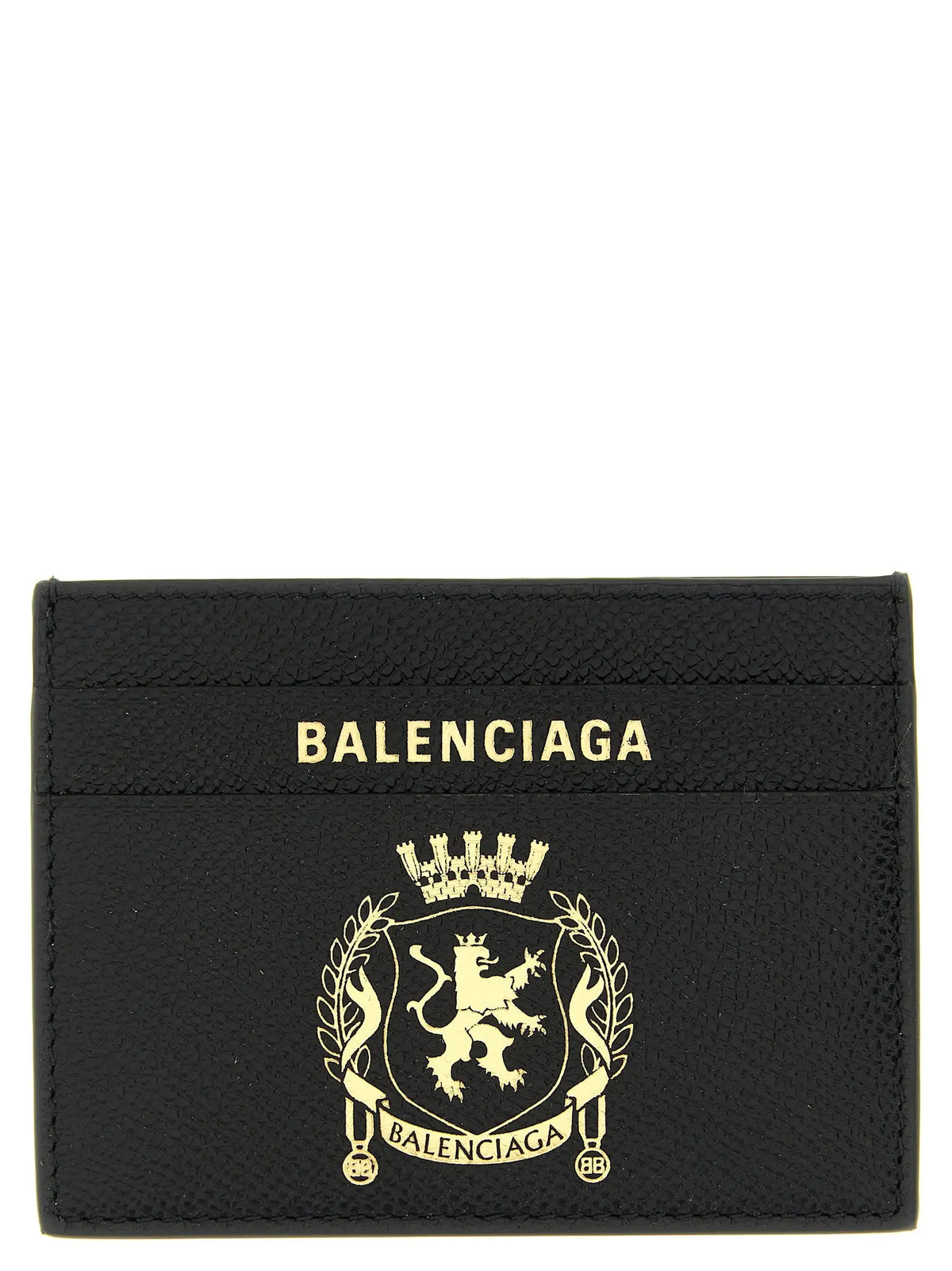 Porte-cartes noir en cuir de veau balenciaga avec écusson et logo dorés