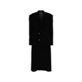 Balenciaga black cashmere coat featuring a double-breasted wool design with silver buttons and a structured collar