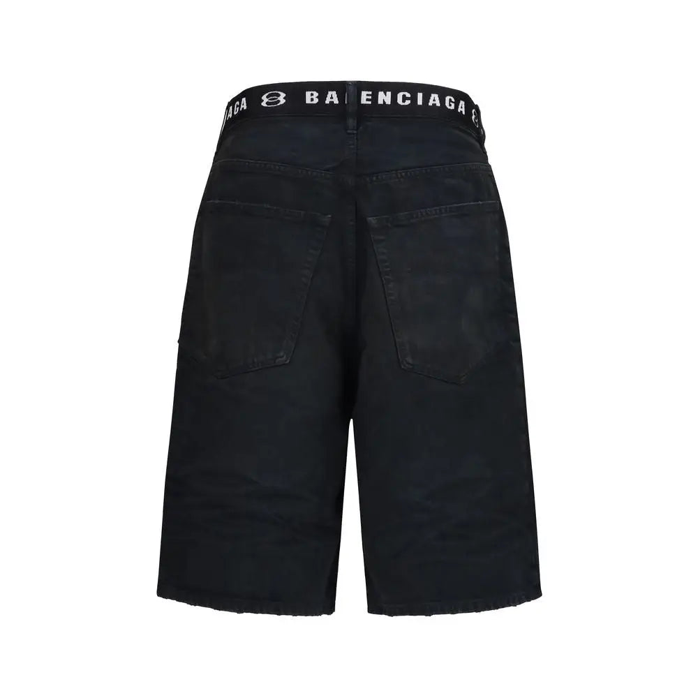 Short bermuda en coton noir balenciaga avec taille élastique brandée balenciaga visible de face