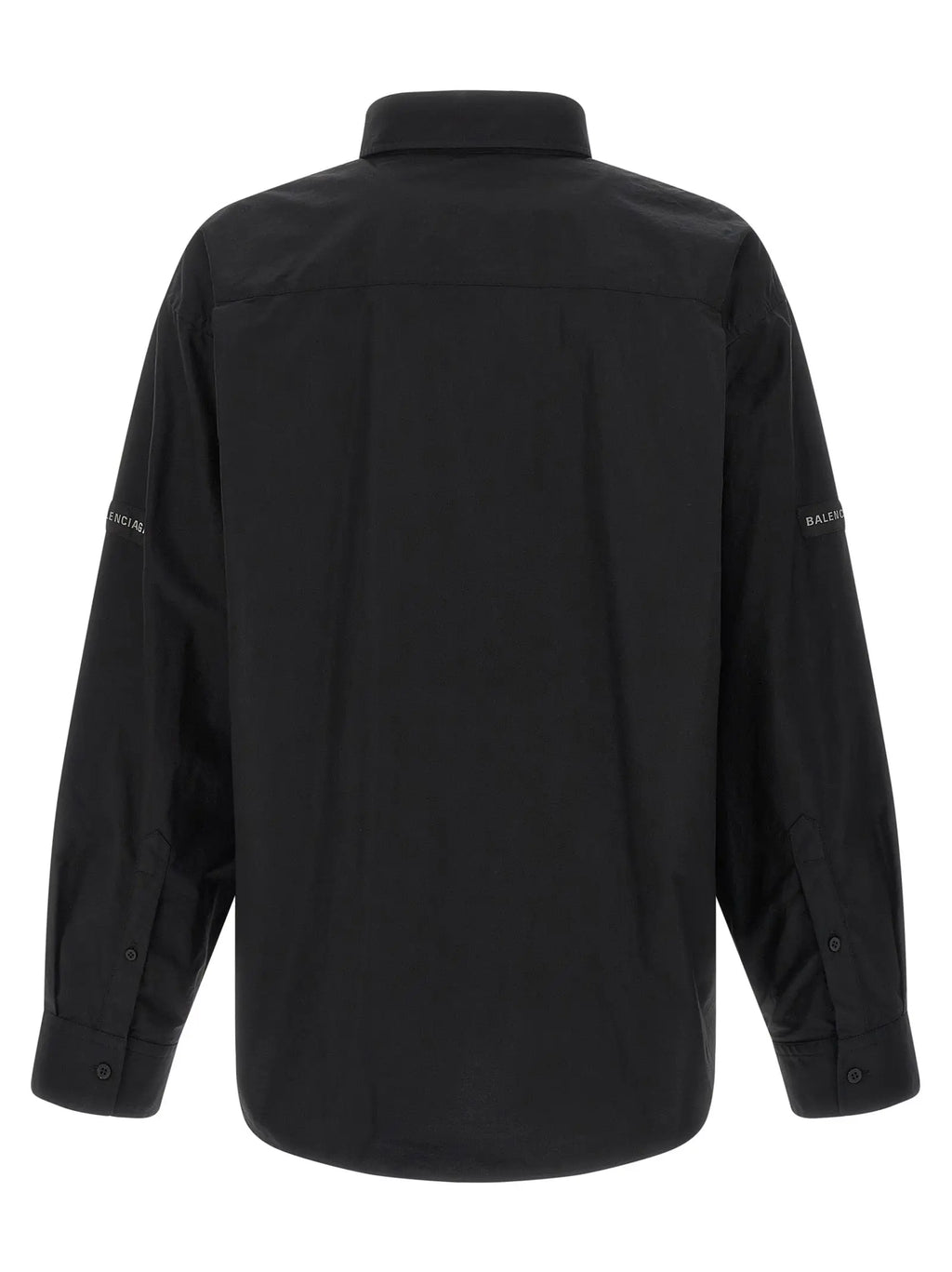 Chemise en coton noire balenciaga à manches longues avec logo blanc discret sur les manches