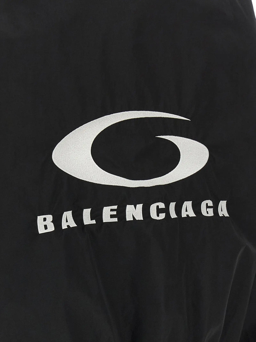 Veste bomber noire en coton balenciaga avec logo blanc audacieux et lettrage visible au dos