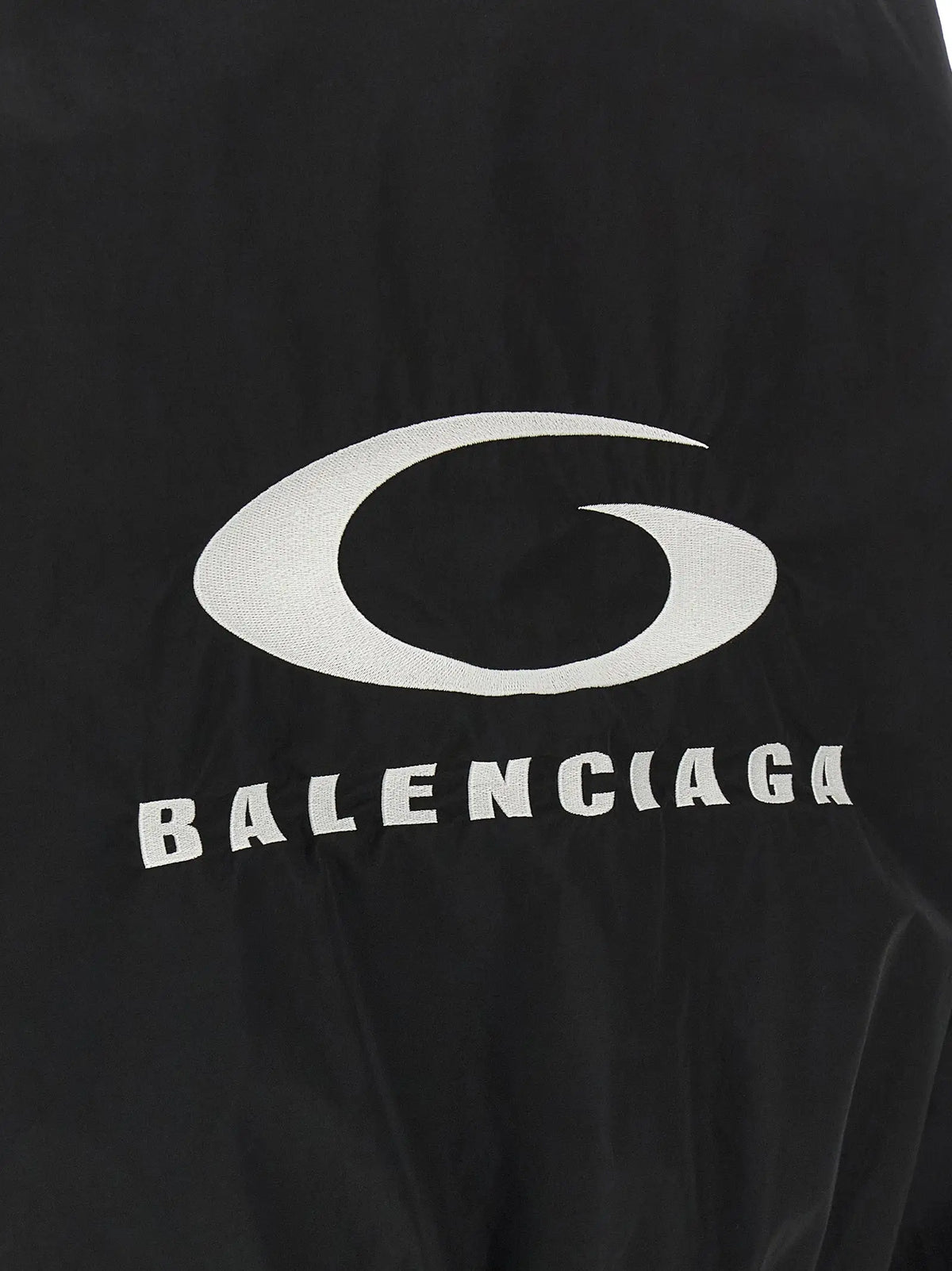 Veste bomber noire en coton balenciaga avec logo blanc audacieux et lettrage visible au dos