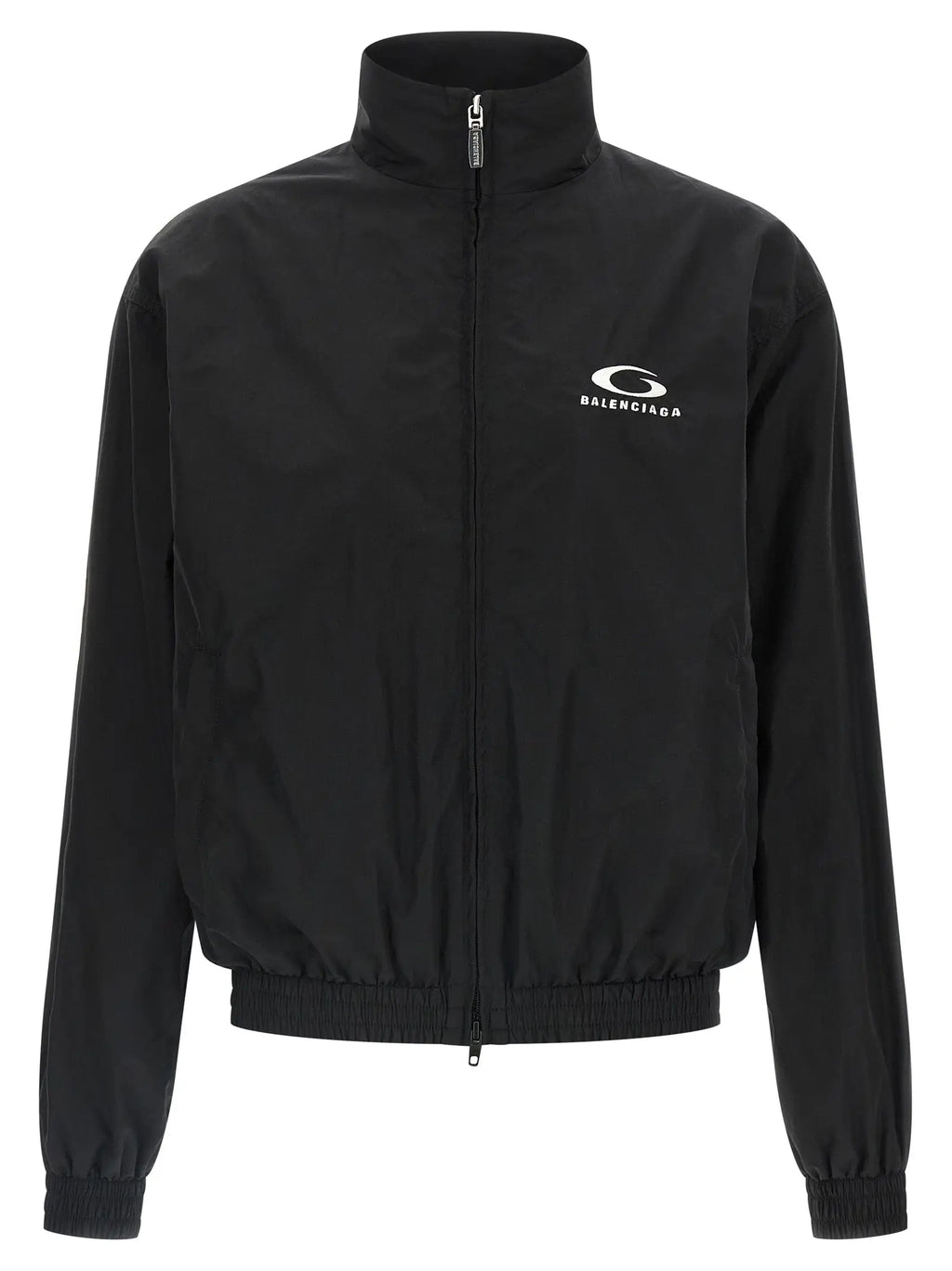 Veste bomber balenciaga noire en coton avec logo blanc sur la poitrine et poignets côtelés