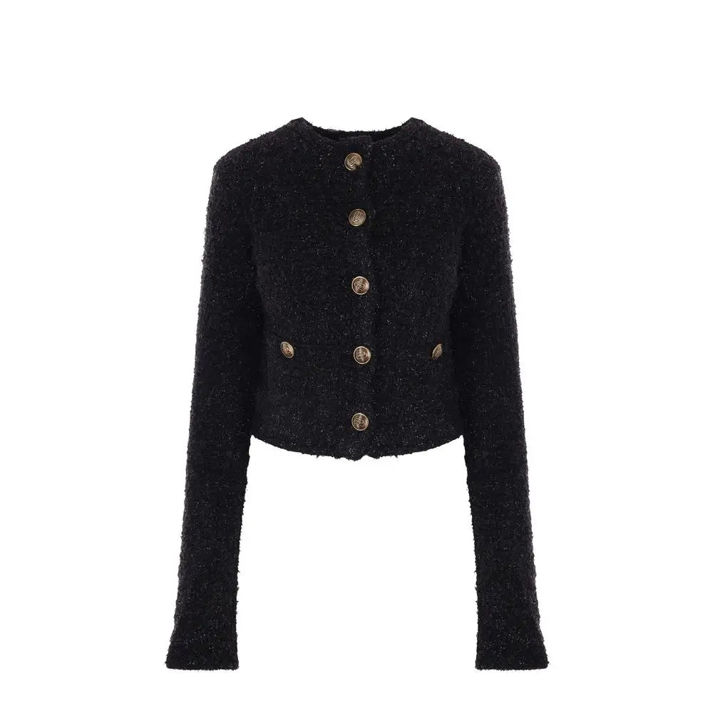 Veste courte en tweed noir texturée avec boutons dorés balenciaga cardigan en coton noir