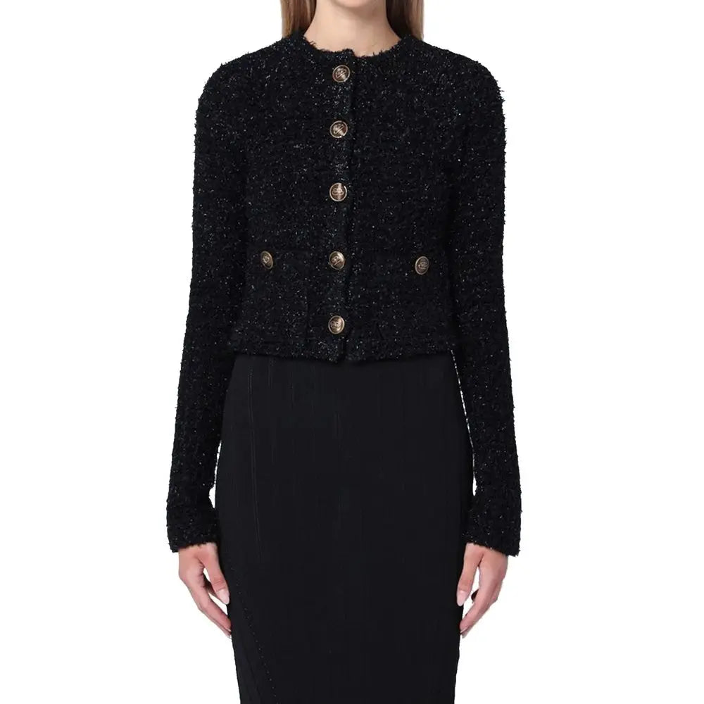 Veste en tweed noire balenciaga avec boutons dorés en coton pour un style élégant et sophistiqué