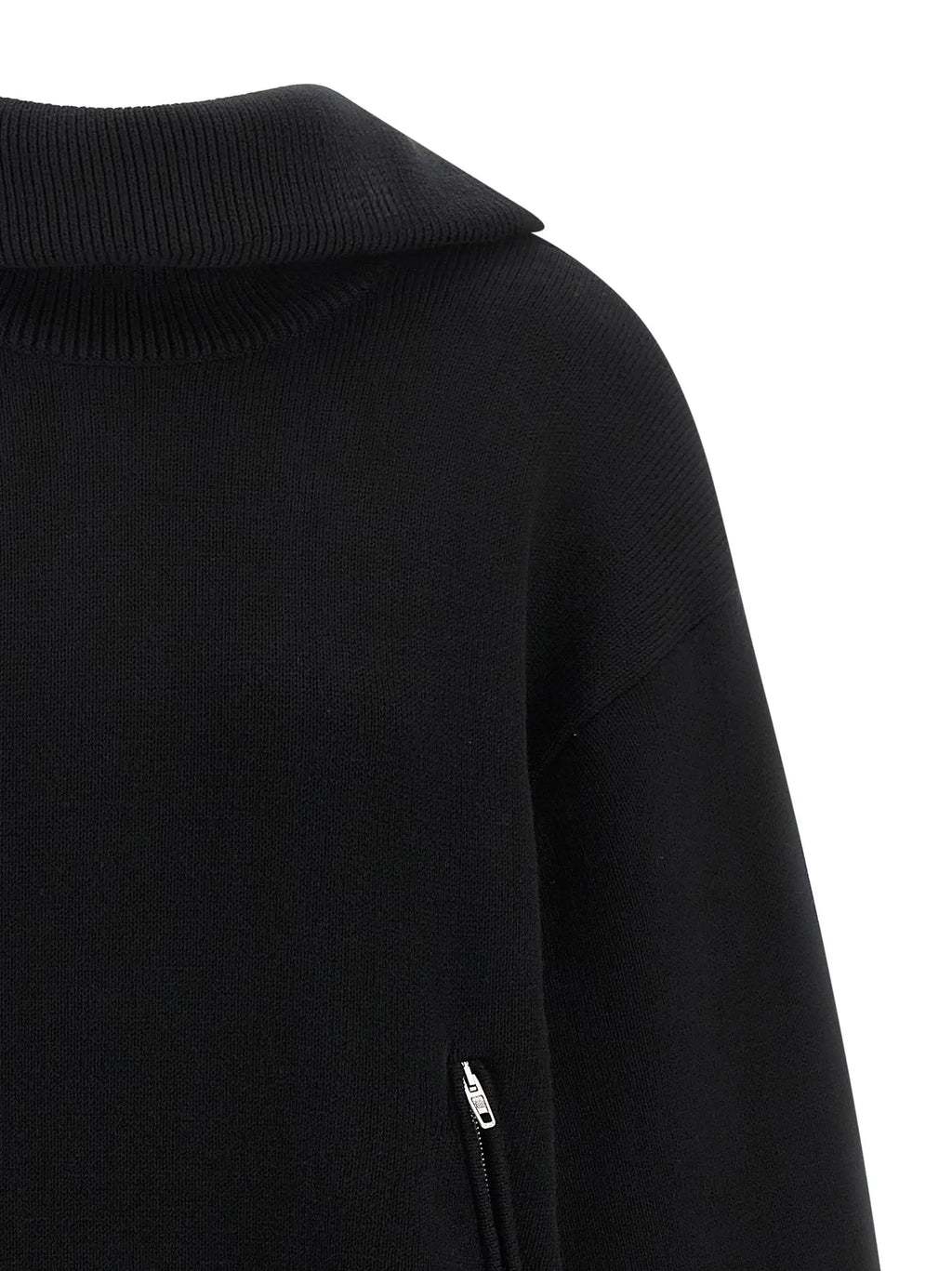 Cardigan balenciaga noir en coton avec col, fermeture éclair devant et tricot côtelé