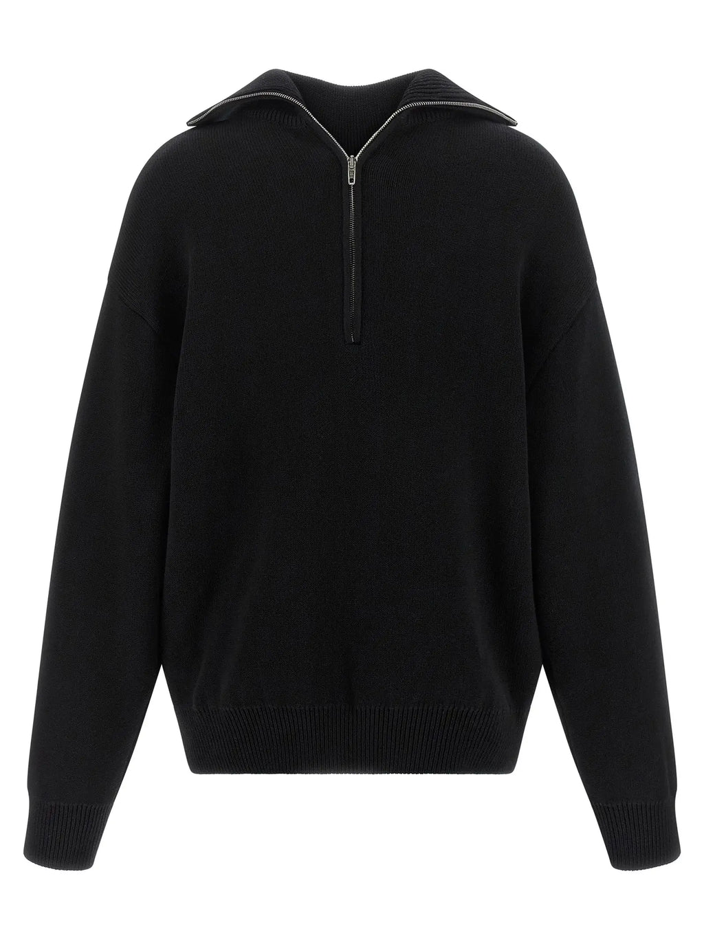 Balenciaga cardigan noir en coton avec col côtelé, demi-fermeture éclair et finitions côtelées aux poignets et à l’ourlet