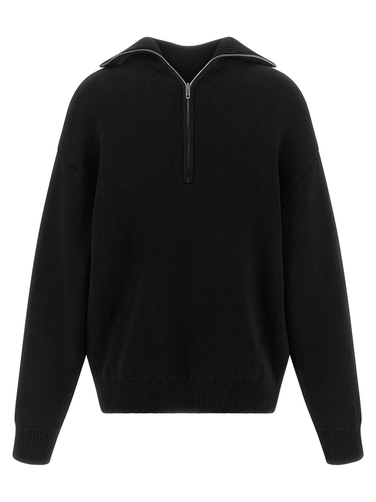 Balenciaga cardigan noir en coton avec col côtelé, demi-fermeture éclair et finitions côtelées aux poignets et à l’ourlet