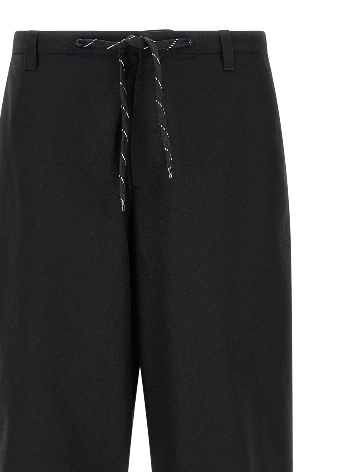Pantalon chino balenciaga noir en coton avec taille élastique et cordon blanc rayé