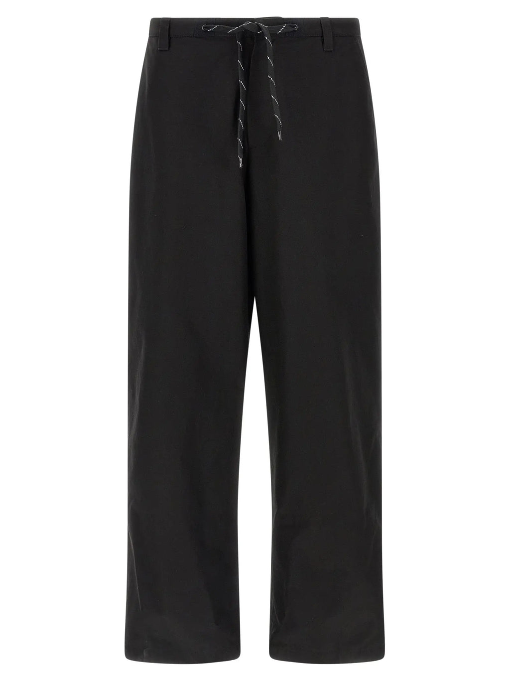 Pantalon chino balenciaga noir en coton avec jambes larges et taille à cordon à surpiqûres blanches contrastées