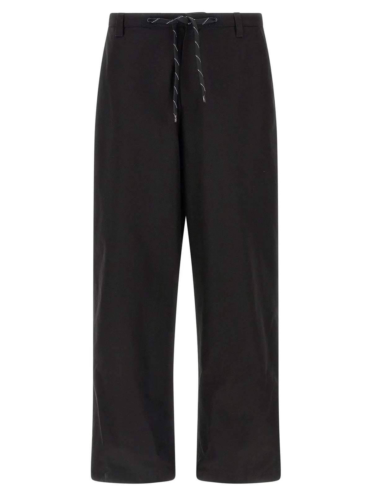 Pantalon chino balenciaga noir en coton avec jambes larges et taille à cordon à surpiqûres blanches contrastées