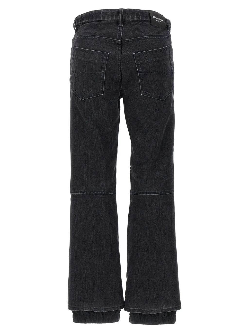 Jeans flare balenciaga en coton noir avec effet légèrement délavé et poignets élastiqués en velours côtelé