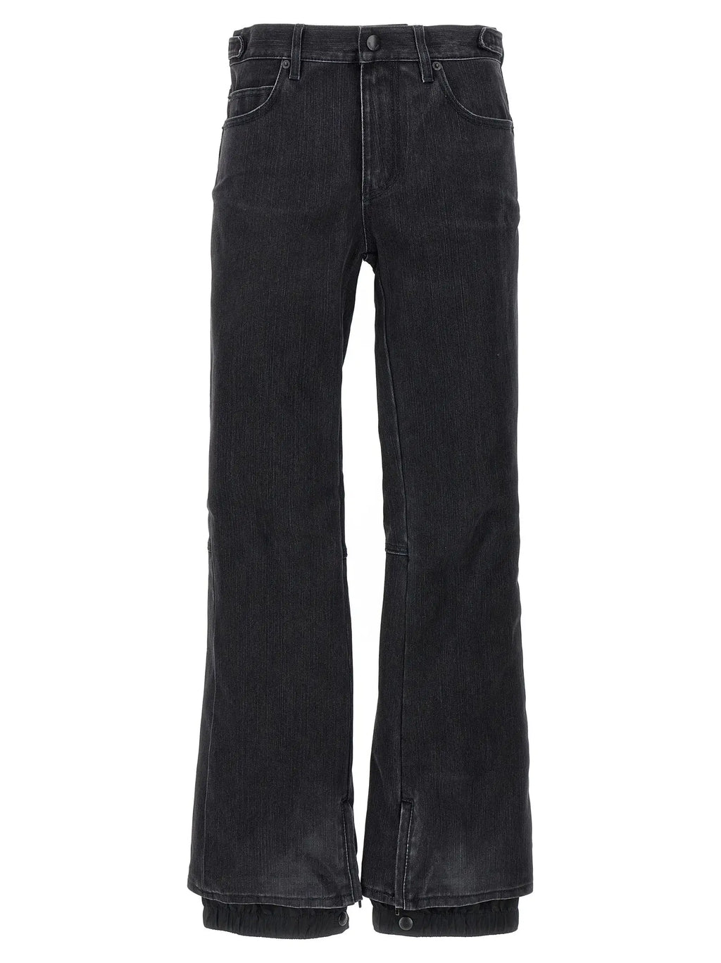 Jean flare balenciaga en coton noir avec coupe jambe droite et fines côtes verticales en velours côtelé
