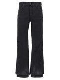 Jean flare balenciaga en coton noir avec coupe jambe droite et fines côtes verticales en velours côtelé