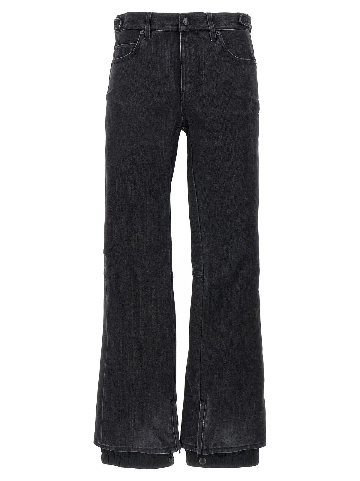Jean flare balenciaga en coton noir avec coupe jambe droite et fines côtes verticales en velours côtelé