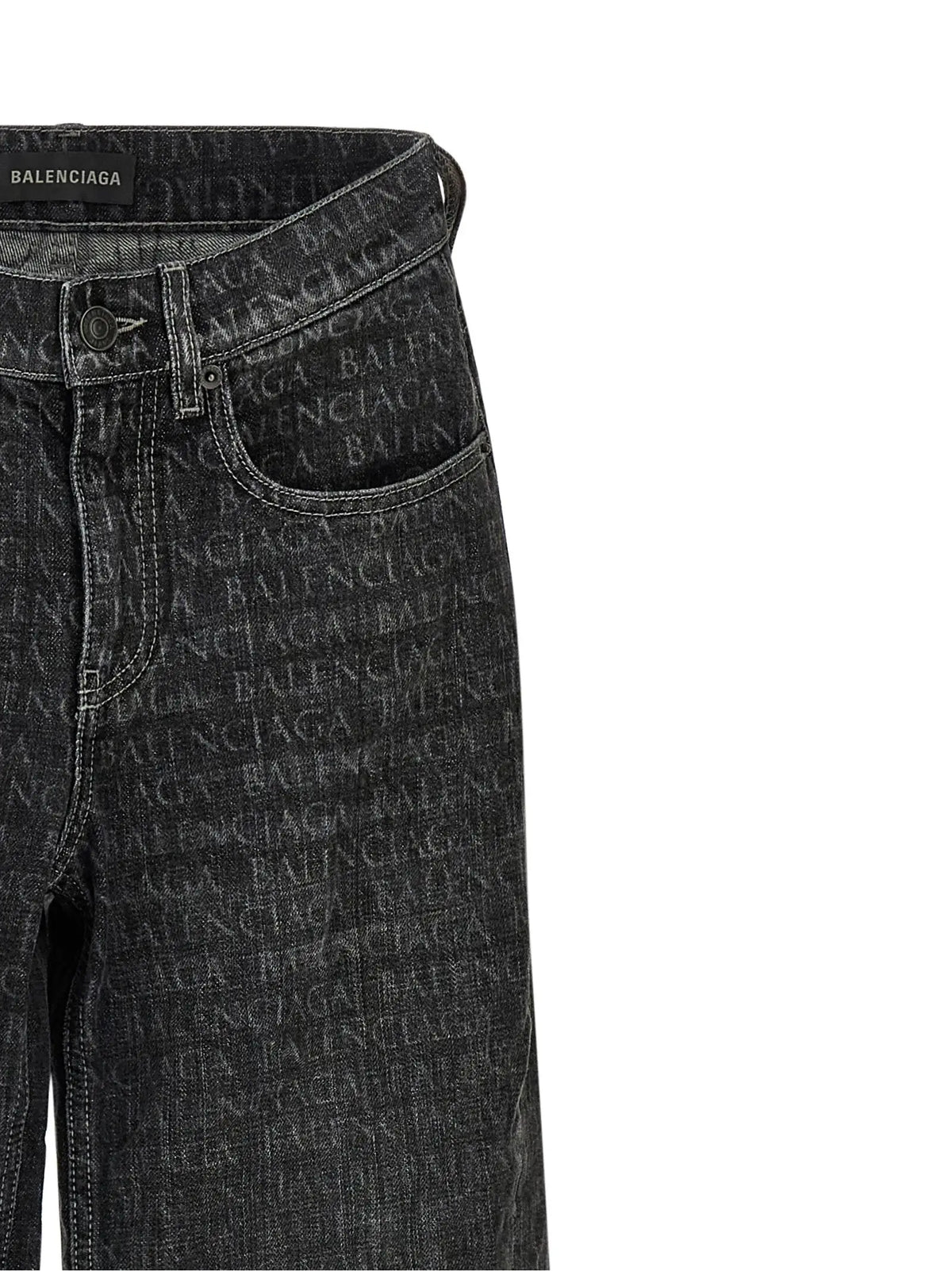Jean flare balenciaga noir en coton avec imprimé logo balenciaga répétitif sur toute la surface