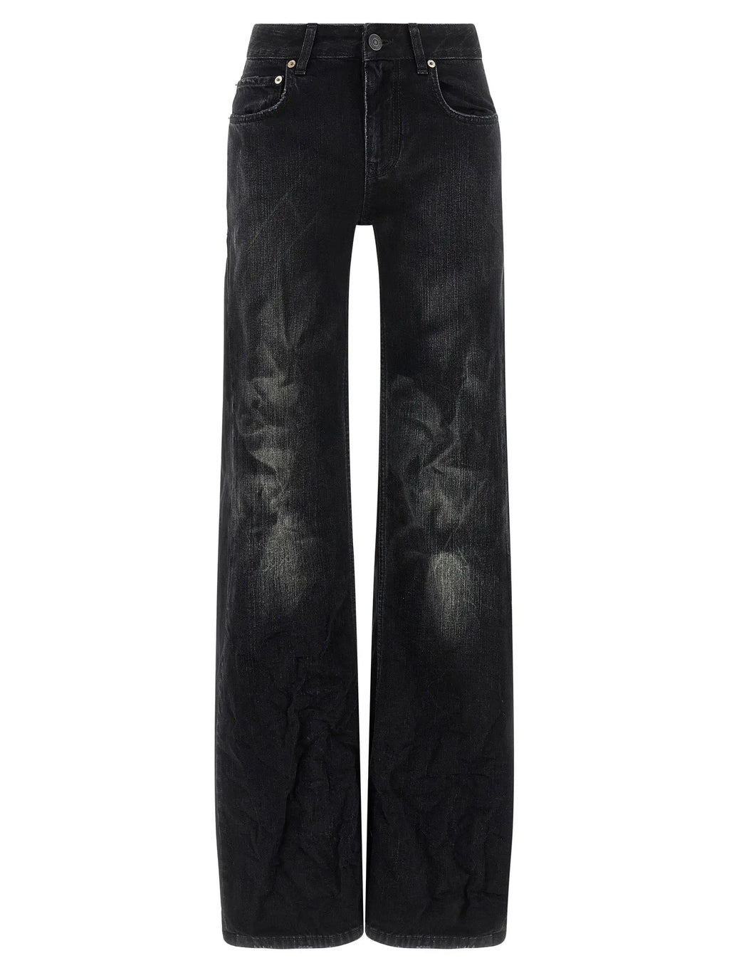 Jean flare balenciaga noir en coton avec jambe large délavé et détails usés subtils
