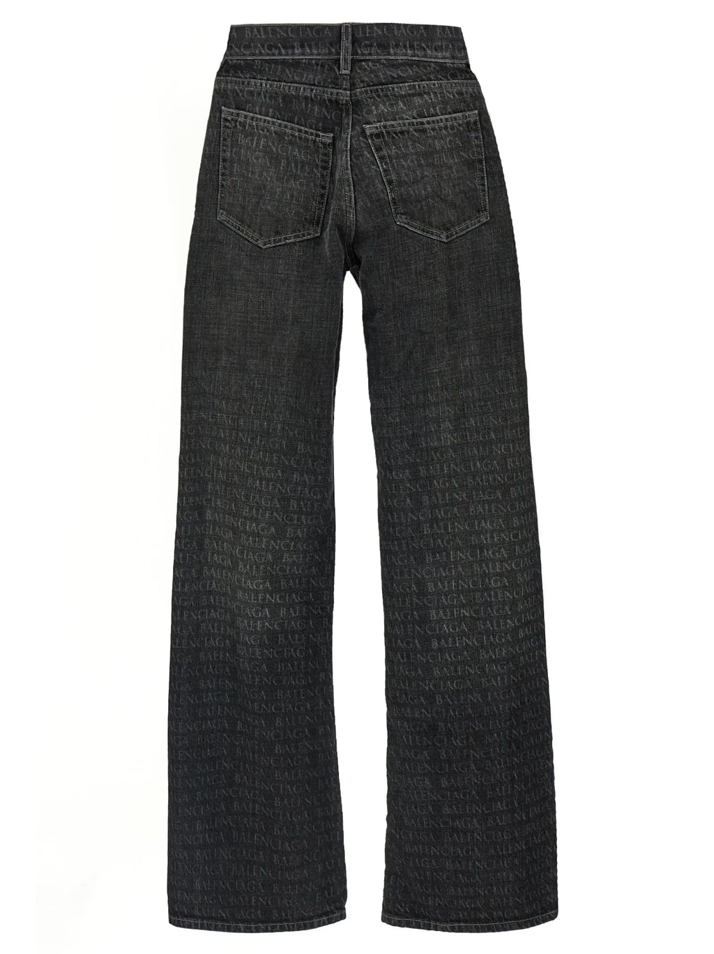 Jean flare balenciaga noir en coton avec imprimé logo balenciaga répété sur lensemble du tissu