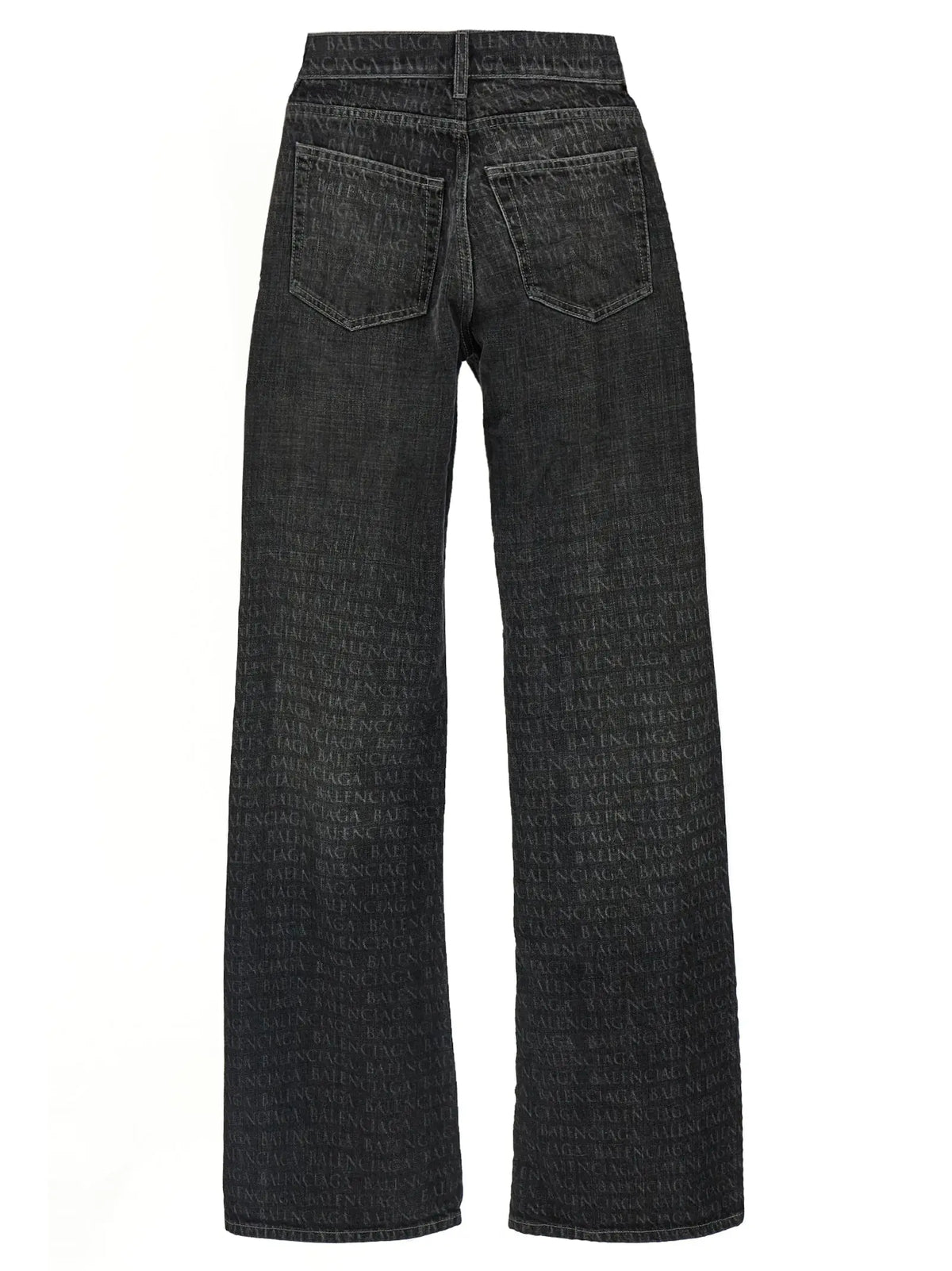 Jean flare balenciaga noir en coton avec imprimé logo balenciaga répété sur lensemble du tissu
