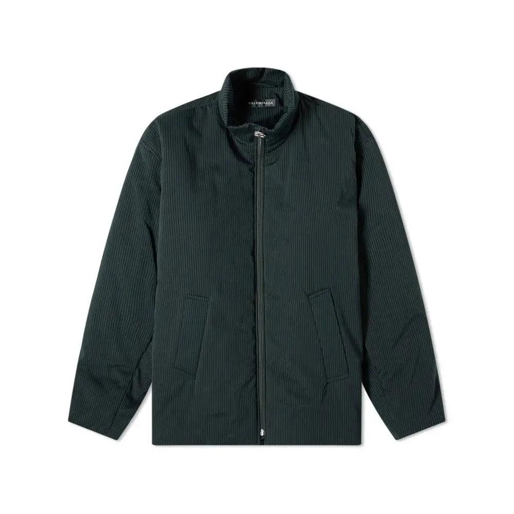 Veste balenciaga noire en coton à rayures vert foncé avec col montant et fermeture éclair frontale