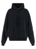 Balenciaga black cotton hoodie noir oversize avec logos circulaires blancs subtils sur les manches et la doublure