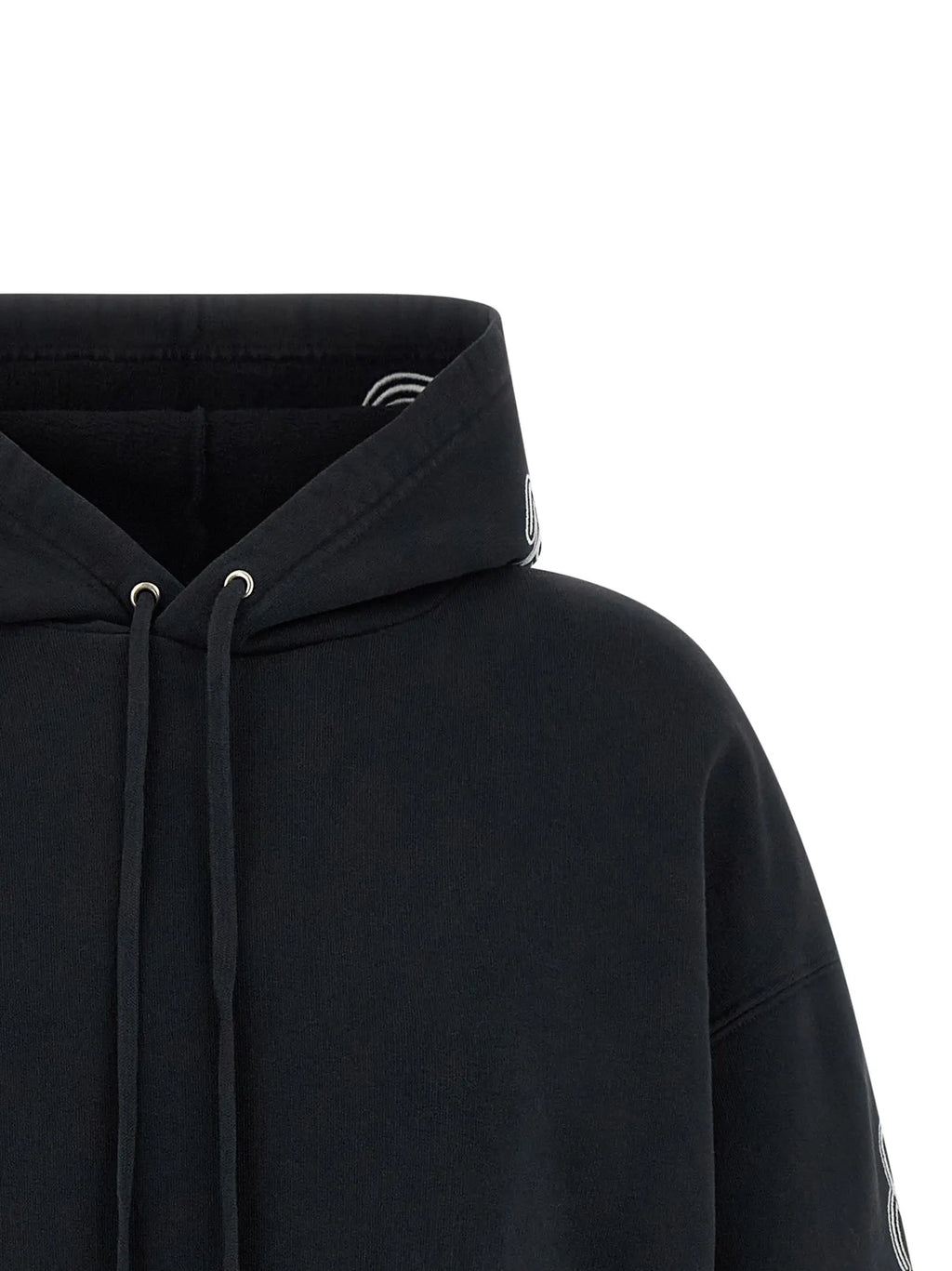 Sweat à capuche balenciaga noir en coton avec logo brodé blanc sur le col et la manche