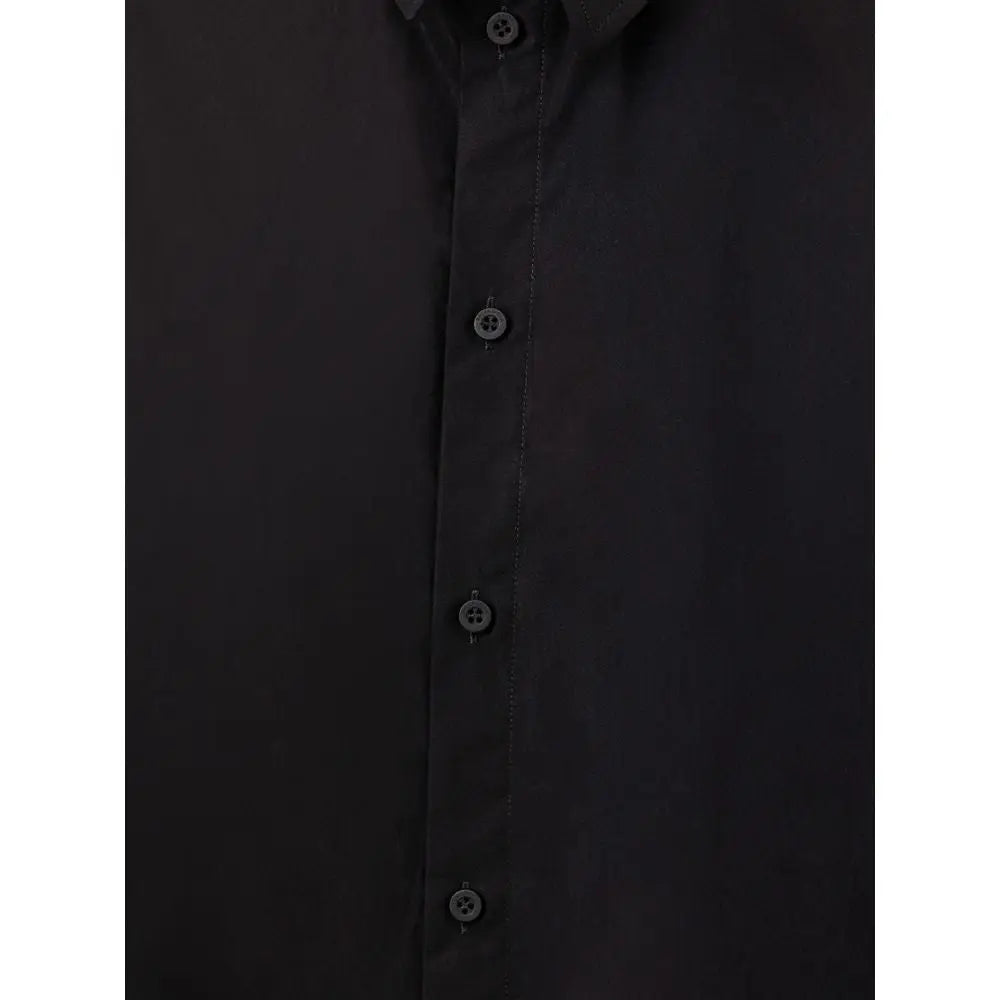 Robe longue noire en coton balenciaga avec chemise boutonnée noire et boutons gris foncé assortis