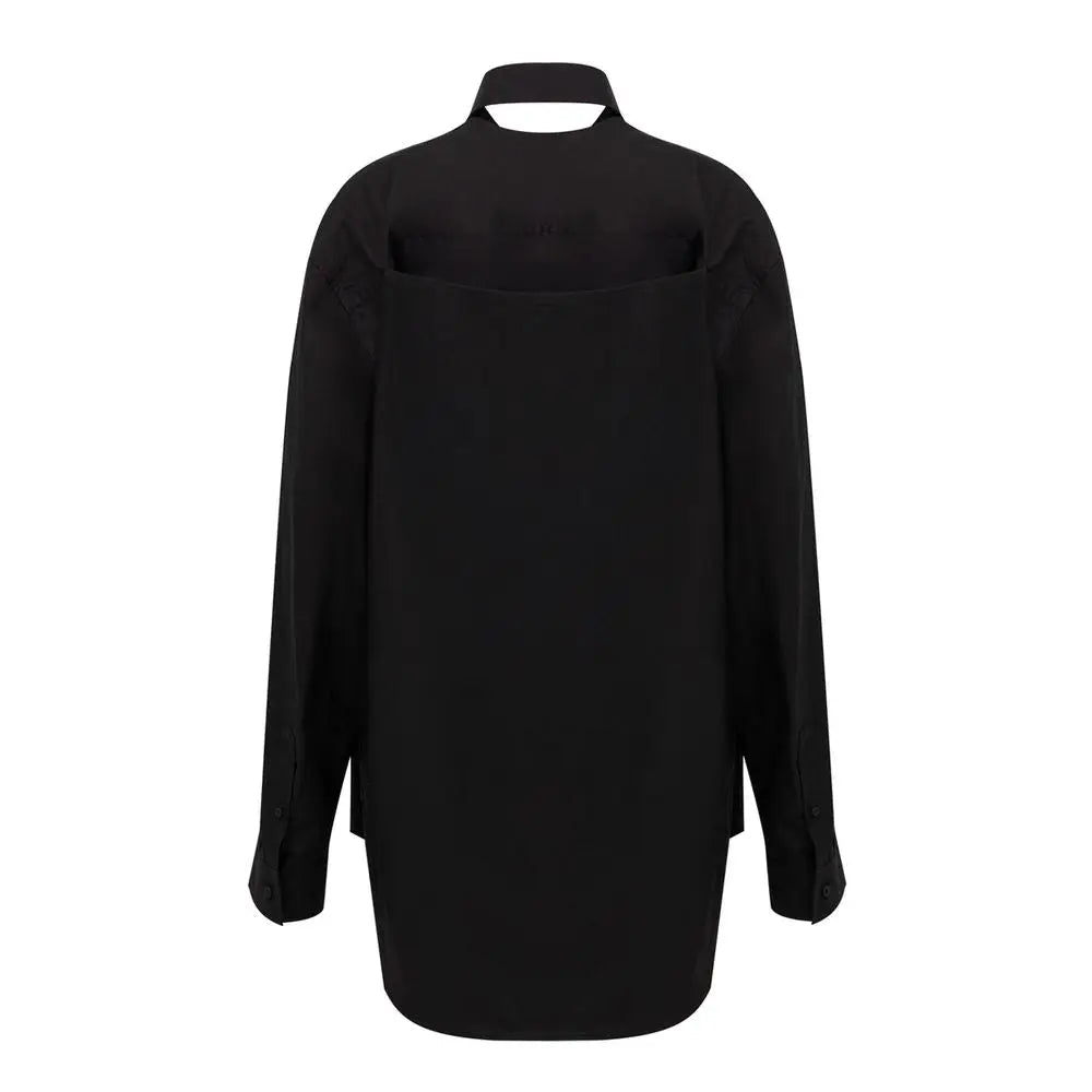 Robe longue noire en coton balenciaga avec col découpé distinctif et manches longues