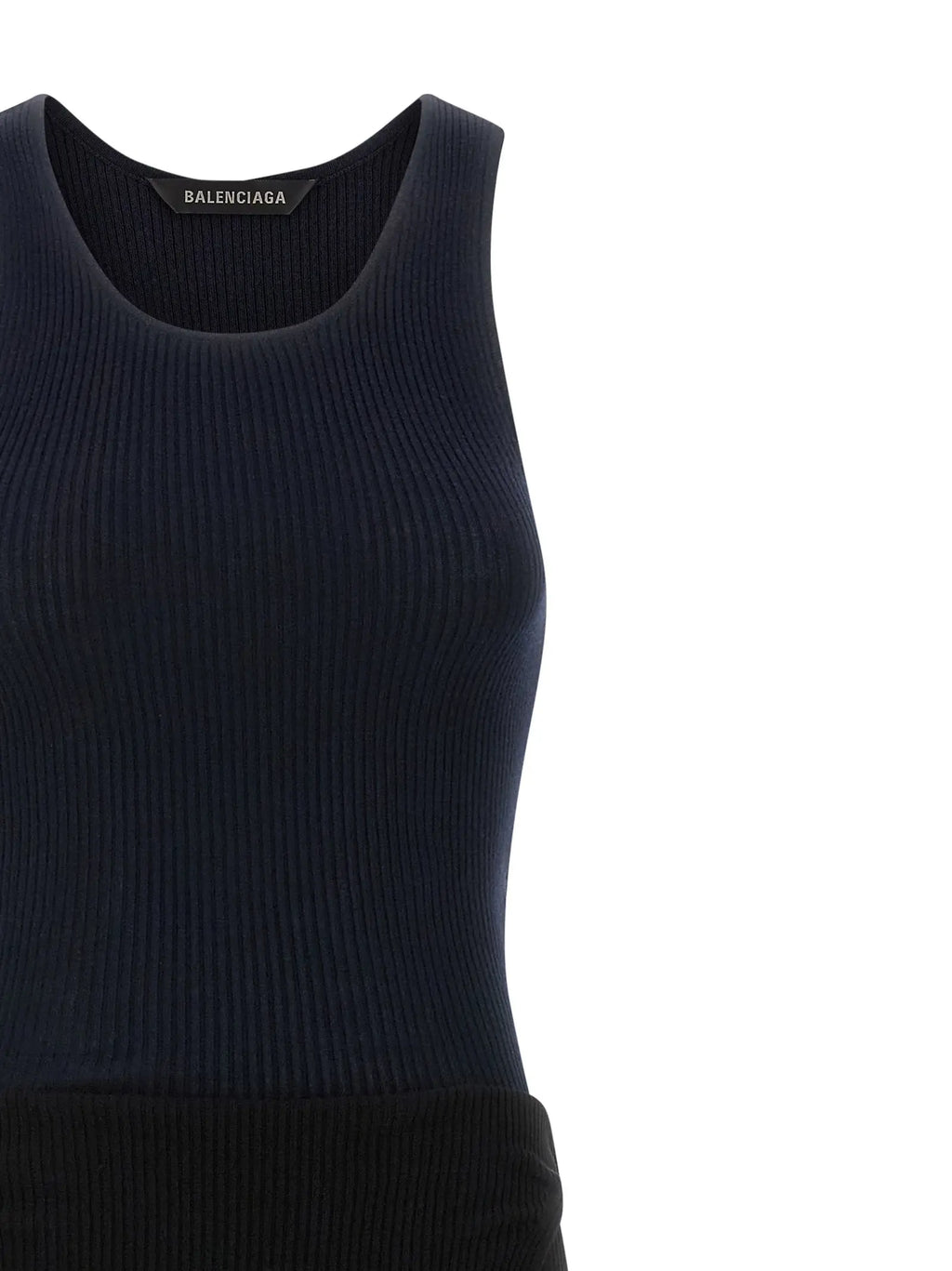 Balenciaga robe longue noire en coton avec top sans manches en maille côtelée bleu marine