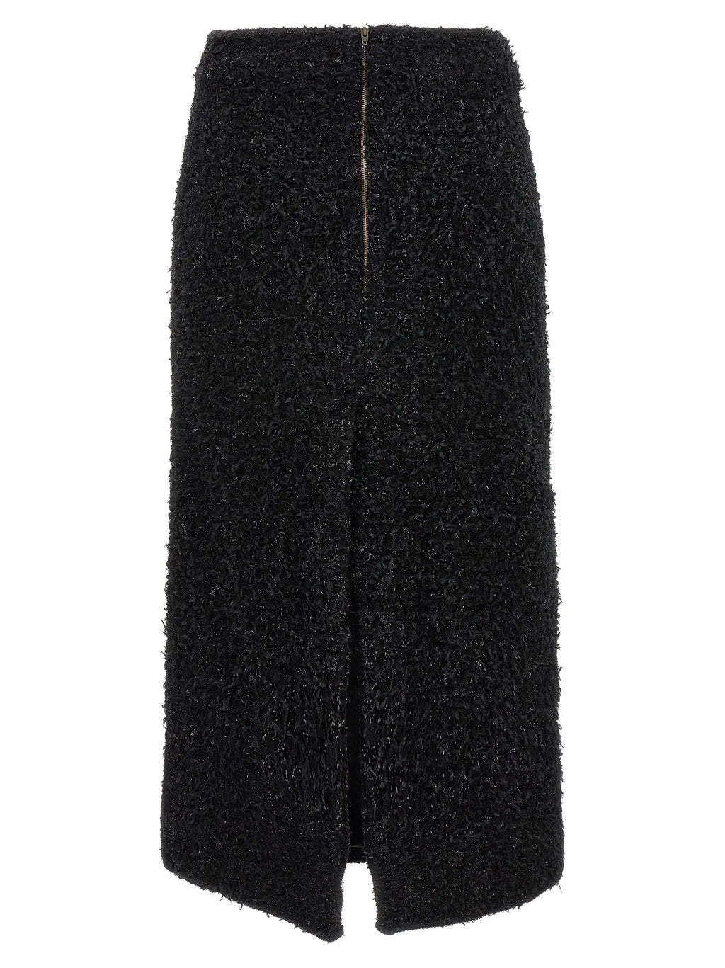 Jupe midi en coton noire balenciaga avec texture laineuse fermeture eclair centrale et fente devant
