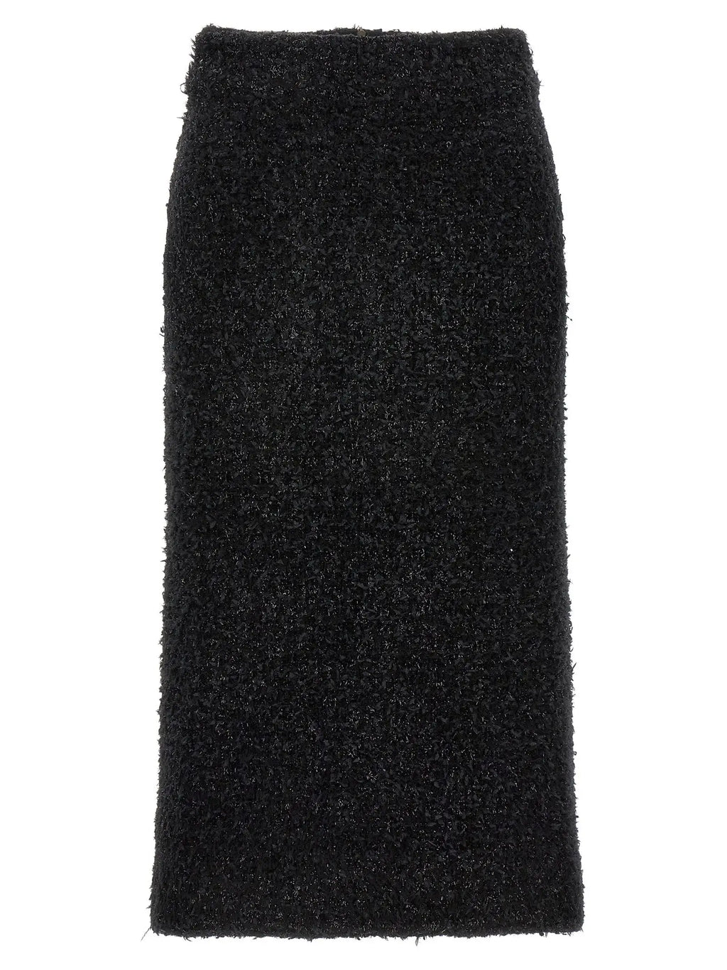 Jupe midi balenciaga en coton noir avec surface pelucheuse et texture tricotée élégante