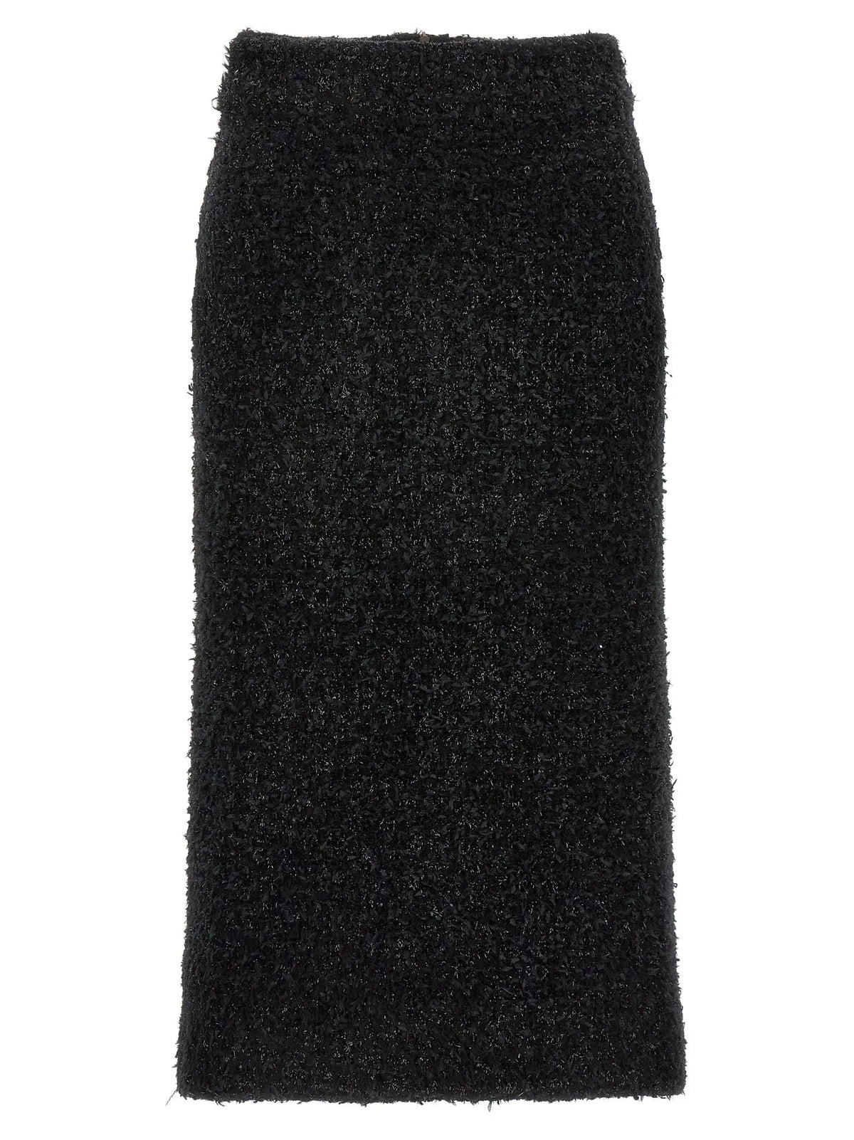 Jupe midi balenciaga en coton noir avec surface pelucheuse et texture tricotée élégante