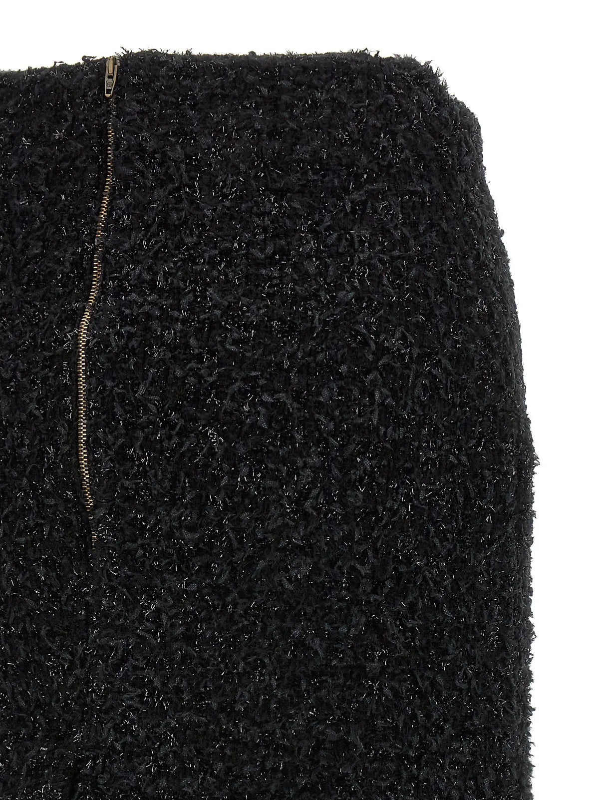 Jupe midi en tweed texturé noir balenciaga avec fermeture éclair métallique en coton