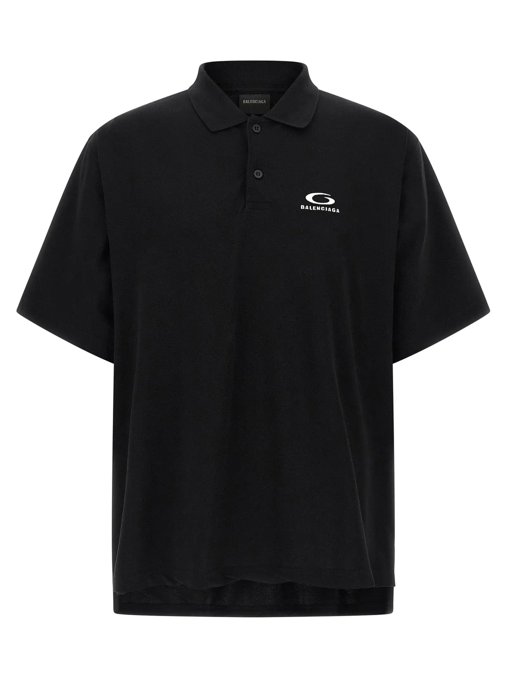 Polo balenciaga noir en coton avec logo blanc brodé sur la poitrine