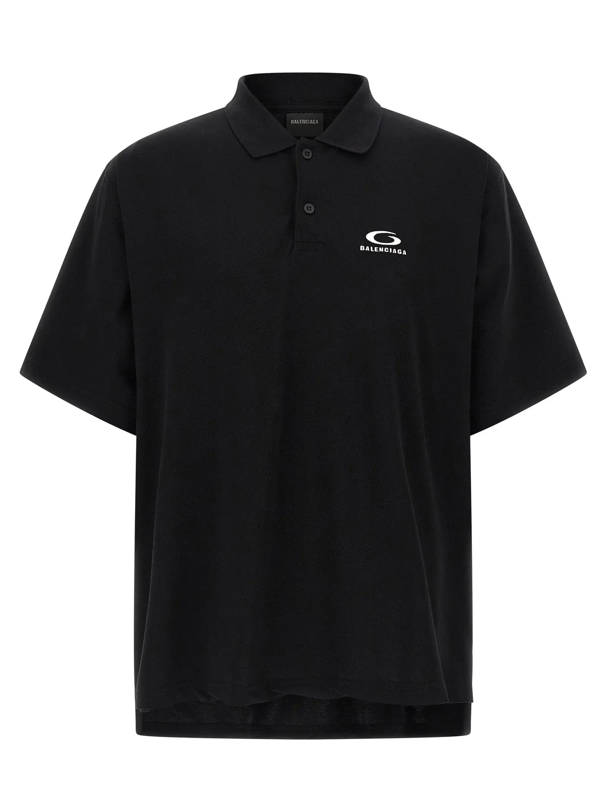 Polo balenciaga noir en coton avec logo blanc brodé sur la poitrine