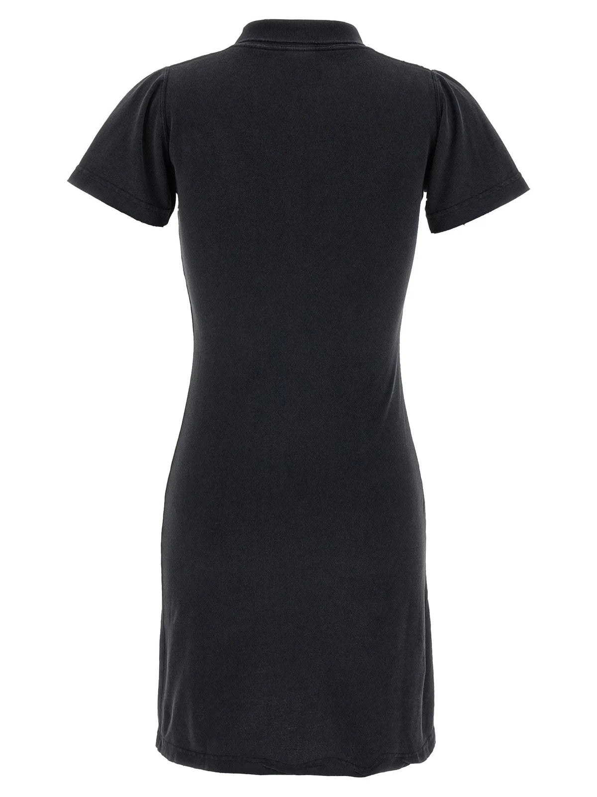 Robe courte noire en coton balenciaga avec col polo manches courtes et silhouette cintrée à manches bouffantes subtiles