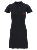 Robe polo noire balenciaga en coton avec manches courtes col et logo couronne de laurier rouge brodé
