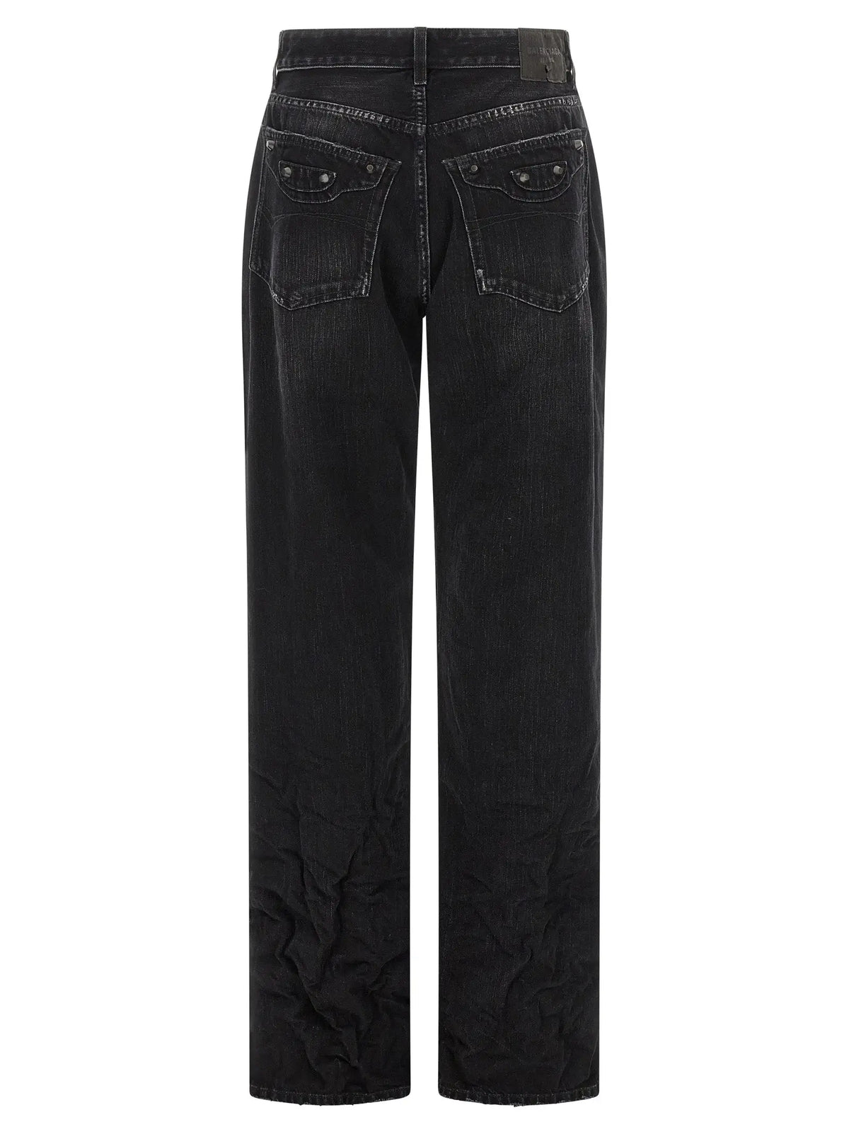 Jeans noirs en coton Balenciaga coupe droite vue arrière avec détails usés aux poches arrière